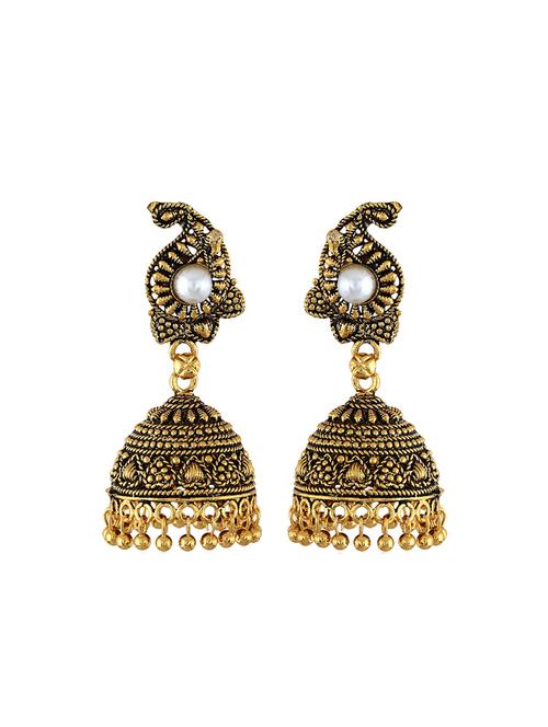 antique finish alloy jhumka earring - 18397436 - Very Small Image - 1