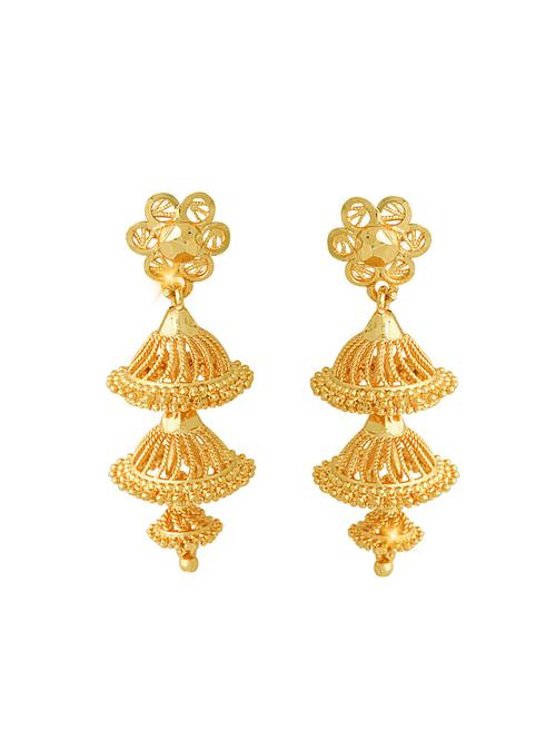 gold brass jhumka earring - 18397446 - Very Small Image - 1