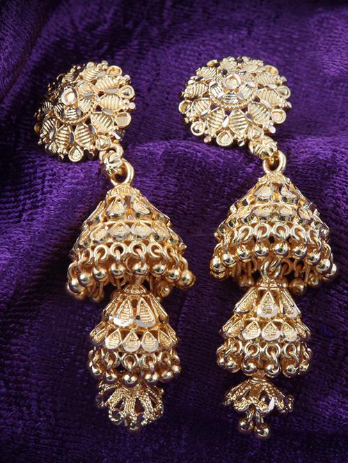gold brass jhumka earring - 18397463 - Very Small Image - 1