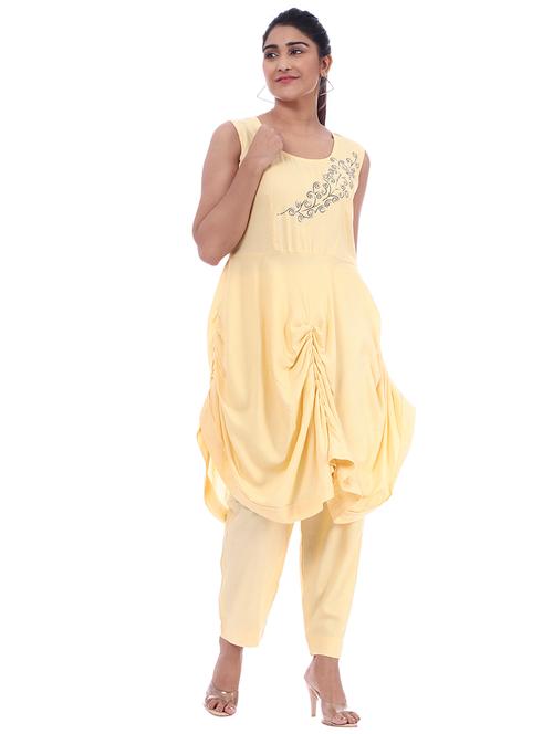 yellow solid kurta with straight pant set - 18397584 - Very Small Image - 1