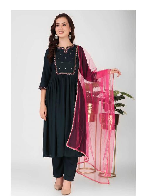 kashini rayon slub dress with pant - 18397633 - Very Small Image - 1