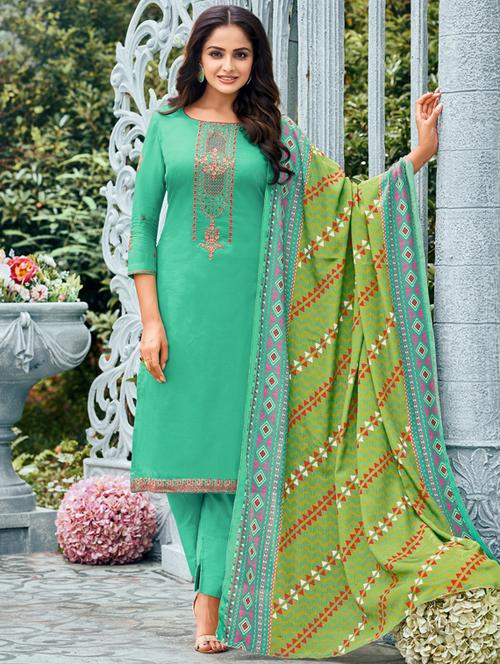 green silk blend unstitched suit - 18397842 - Very Small Image - 1