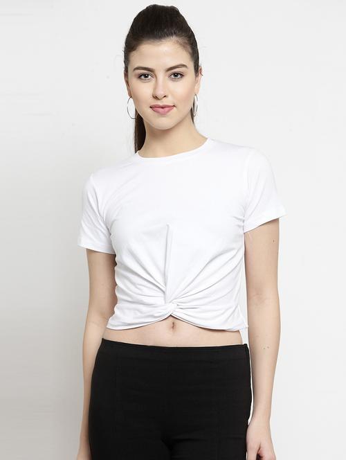 twisted front solid crop top - 18398081 - Very Small Image - 1