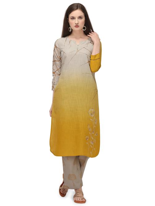 yellow cotton kurta pant set - 18398257 - Very Small Image - 1
