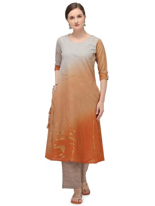 orange cotton kurta pant set - 18398275 - Very Small Image - 1