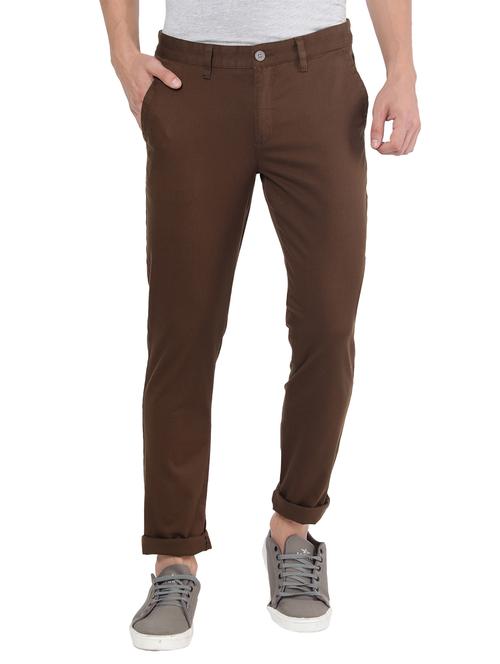 brown solid chinos casual trouser - 18398380 - Very Small Image - 1