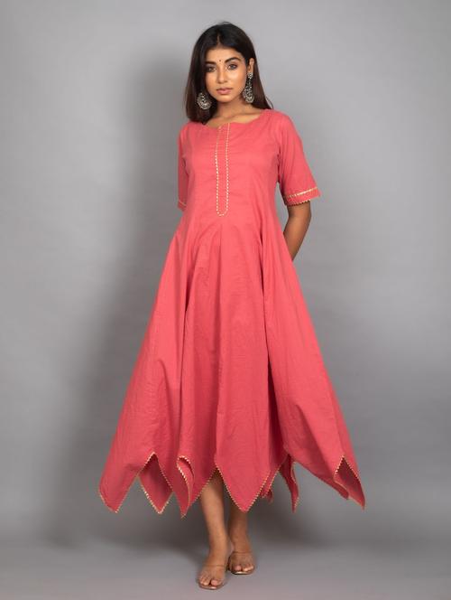 peach solid asymmetric ethnic dress - 18398573 - Very Small Image - 1