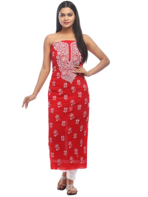 red georgette unstitched suit - 18399098 - Very Small Image - 1