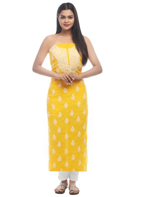 yellow georgette unstitched suit - 18399099 - Very Small Image - 1