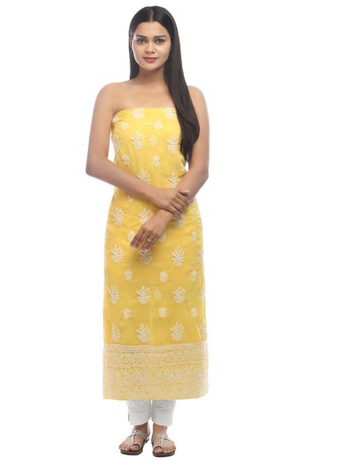 yellow georgette unstitched suit - 18399101 - Very Small Image - 1