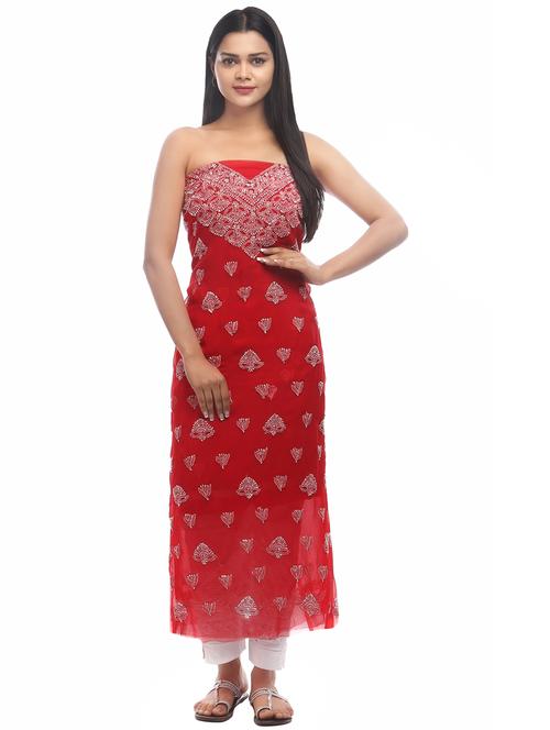 red georgette unstitched suit - 18399116 - Very Small Image - 1