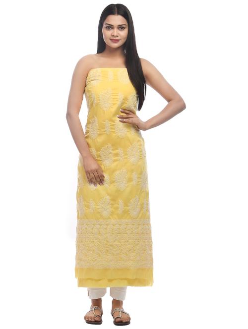 yellow cotton unstitched suit - 18399123 - Very Small Image - 1