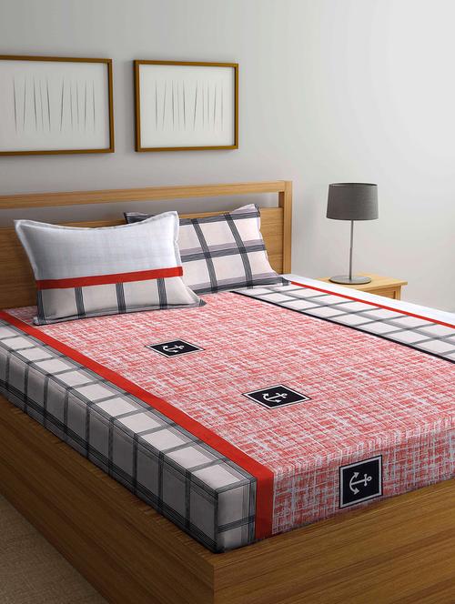 klotthe multi geometric 210 tc cotton blend double bedsheet with 2 pillow covers - 18399352 - Very Small Image - 1