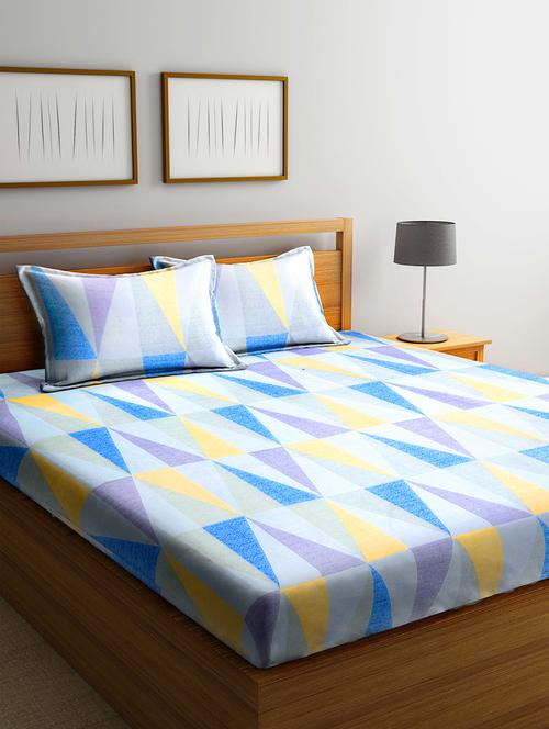 klotthe multicolor geometric 210 tc cotton blend double bedsheet with 2 pillow covers - 18399475 - Very Small Image - 1