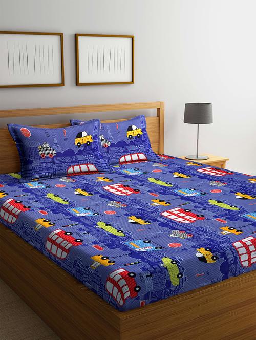 klotthe blue kids print 210 tc cotton blend bedsheet with 2 pillow covers - 18399483 - Very Small Image - 1