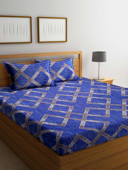 klotthe kids blue geometric 210 tc cotton blend double bedsheet with 2 pillow covers - 18399509 - Very Small Image - 1