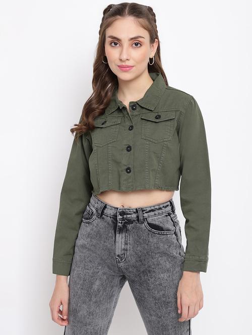 green long sleeves denim jacket - 18399772 - Very Small Image - 1