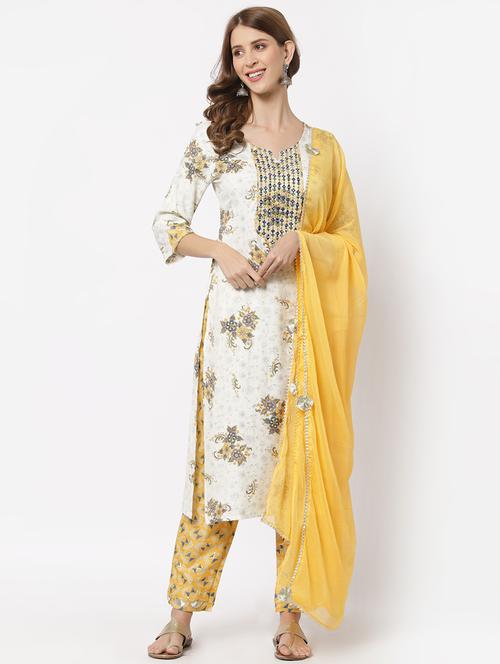 offwhite rayon kurta pant set - 18399801 - Very Small Image - 1