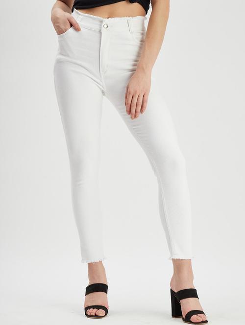 high rise solid denim jeans - 18400341 - Very Small Image - 1