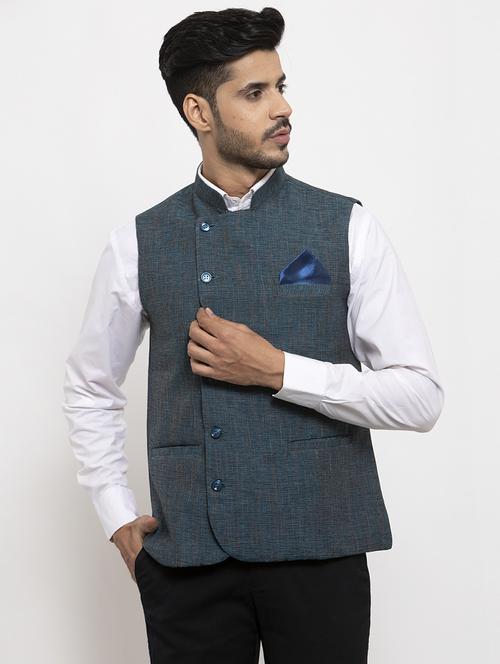blue khaadi nehru jacket - 18400344 - Very Small Image - 1