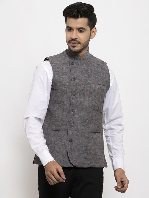 grey melange khaadi nehru jacket - 18400346 - Very Small Image - 1