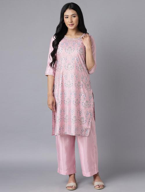 pink cotton blend suit set - 18400662 - Very Small Image - 1