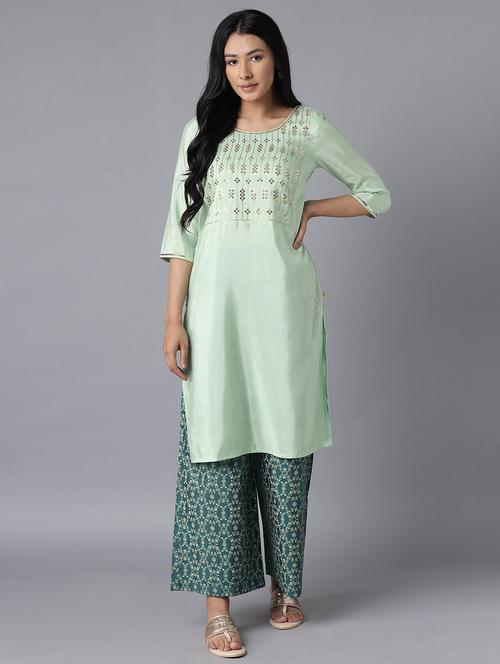 green cotton blend suit set - 18400671 - Very Small Image - 1