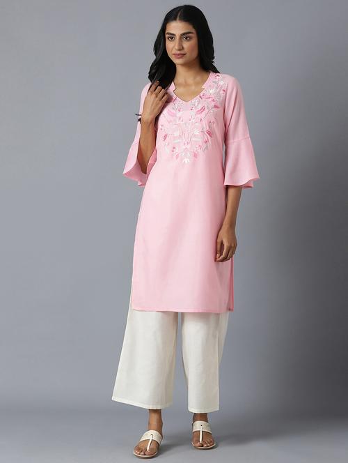 solid embroidered kurta palazzo set - 18400706 - Very Small Image - 1