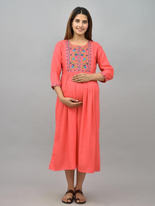 embroidered detail maternity wear dress - 18400896 - Very Small Image - 1
