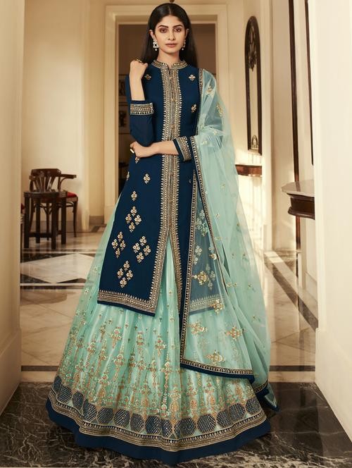 embroidered kurta skirt semi-stitched suit - 18401068 - Very Small Image - 1