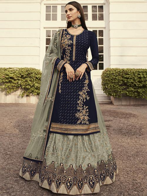 embroidered kurta skirt semi-stitched suit - 18401070 - Very Small Image - 1
