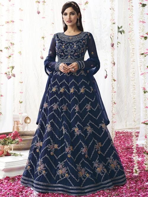 embroidered anarkali suit semi-stitched suit - 18401076 - Very Small Image - 1