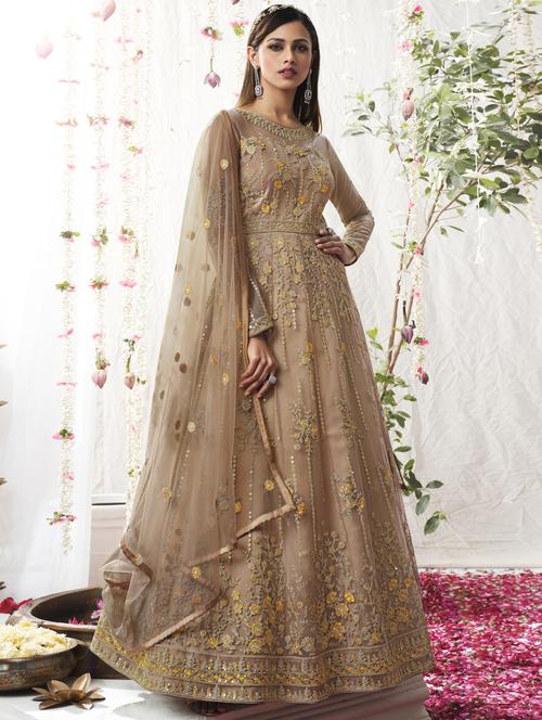 embroidered anarkali suit semi-stitched suit - 18401077 - Very Small Image - 1