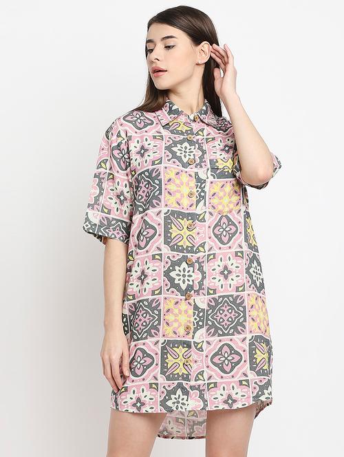 curved hem printed shirt dress - 18401185 - Very Small Image - 1