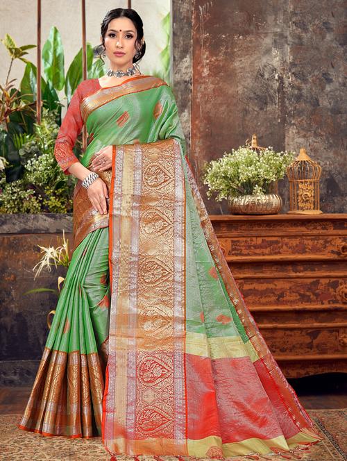 women's null green colored saree with blouse - 18401303 - Very Small Image - 1