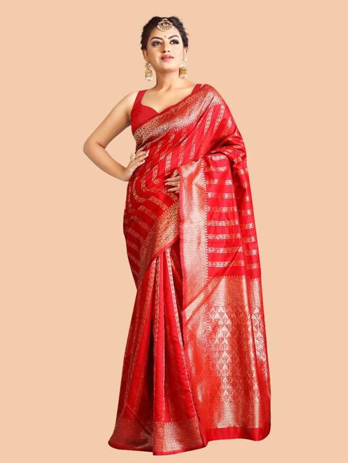 red silk banarasi saree - 18401344 - Very Small Image - 1