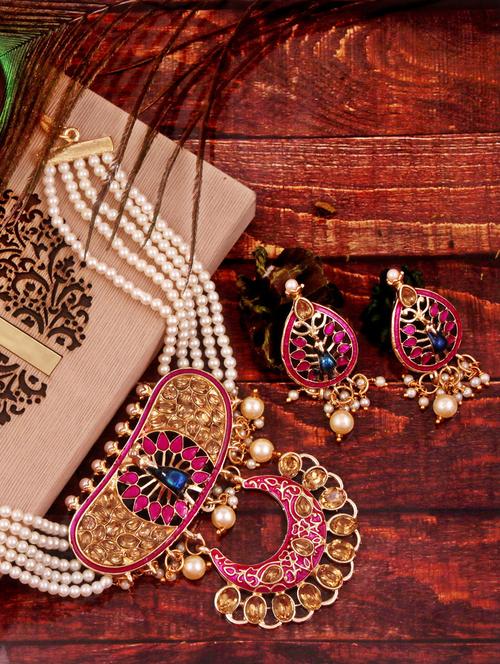 multi colored gold plated necklaces and earring - 18401448 - Very Small Image - 1