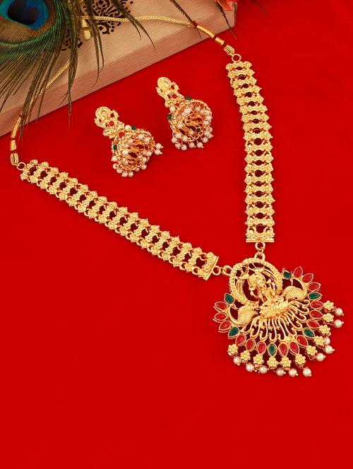 multi colored gold plated necklaces and earring - 18401657 - Very Small Image - 1