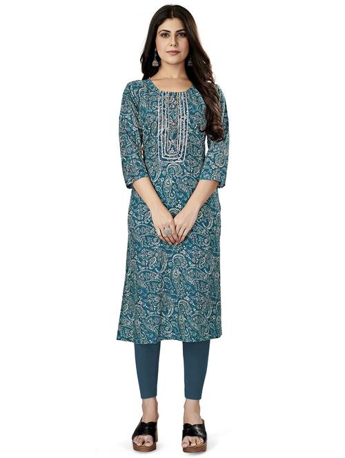 teal paisley straight kurta - 18401712 - Very Small Image - 1