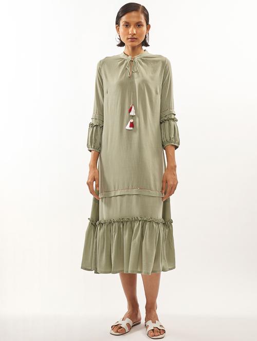 olive rayon aline ethnic dress - 18401759 - Very Small Image - 1