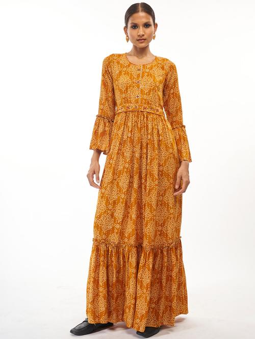 orange rayon aline ethnic dress - 18401762 - Very Small Image - 1
