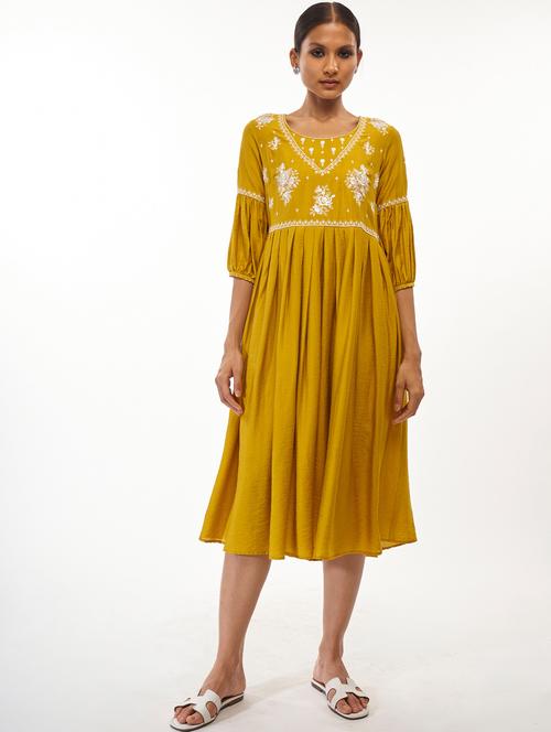 yellow rayon anarkali ethnic dress - 18401775 - Very Small Image - 1