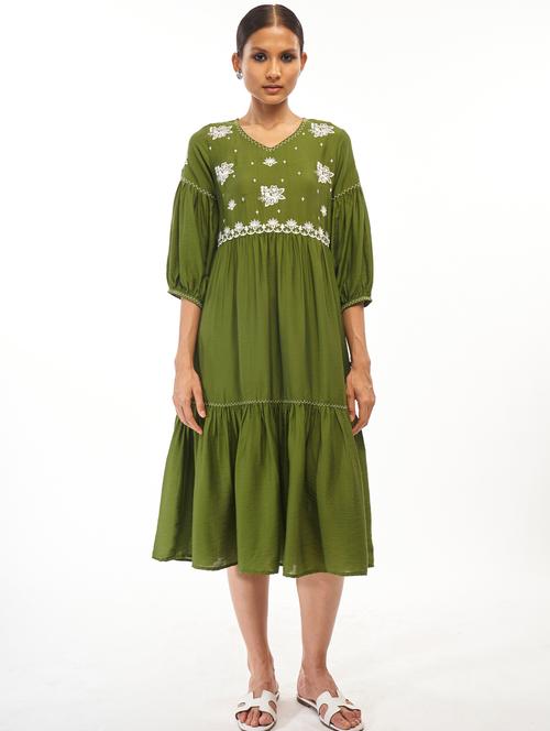 green rayon aline ethnic dress - 18401776 - Very Small Image - 1