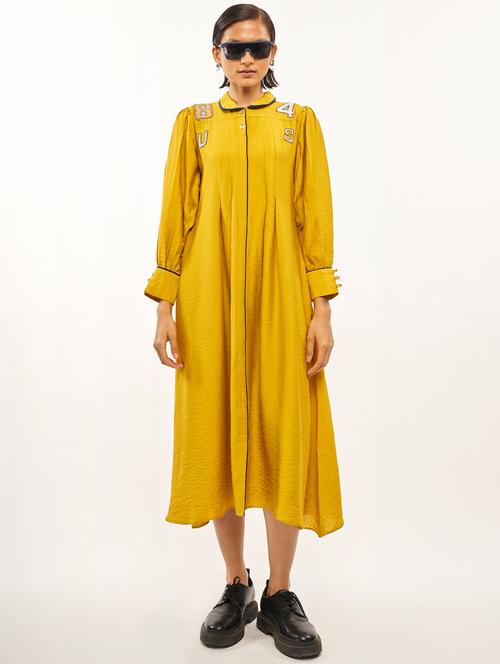 yellow rayon aline ethnic dress - 18401782 - Very Small Image - 1