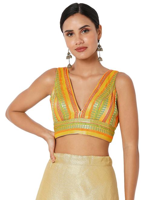 yellow art silk printed blouse - 18401847 - Very Small Image - 1