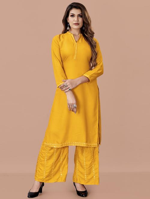 yellow cotton kurta pant set - 18401863 - Very Small Image - 1