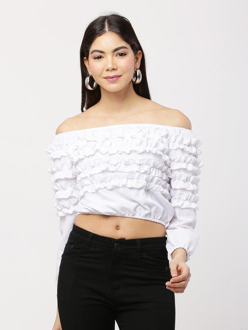 frill detail solid crop top - 18402452 - Very Small Image - 1