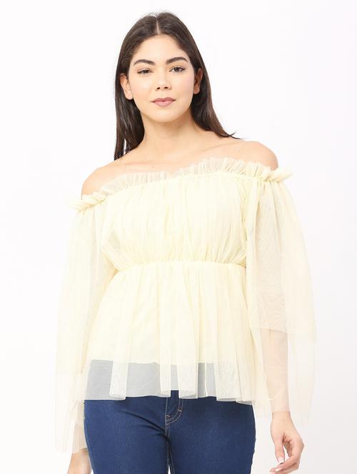 off shoulder solid peplum top - 18402458 - Very Small Image - 1