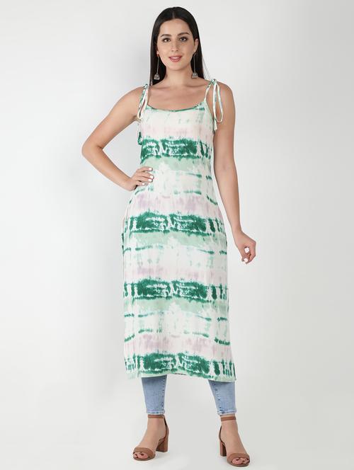 green tie & dye straight kurta - 18402653 - Very Small Image - 1