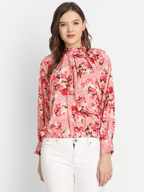 mock neck floral blouson top - 18402666 - Very Small Image - 1